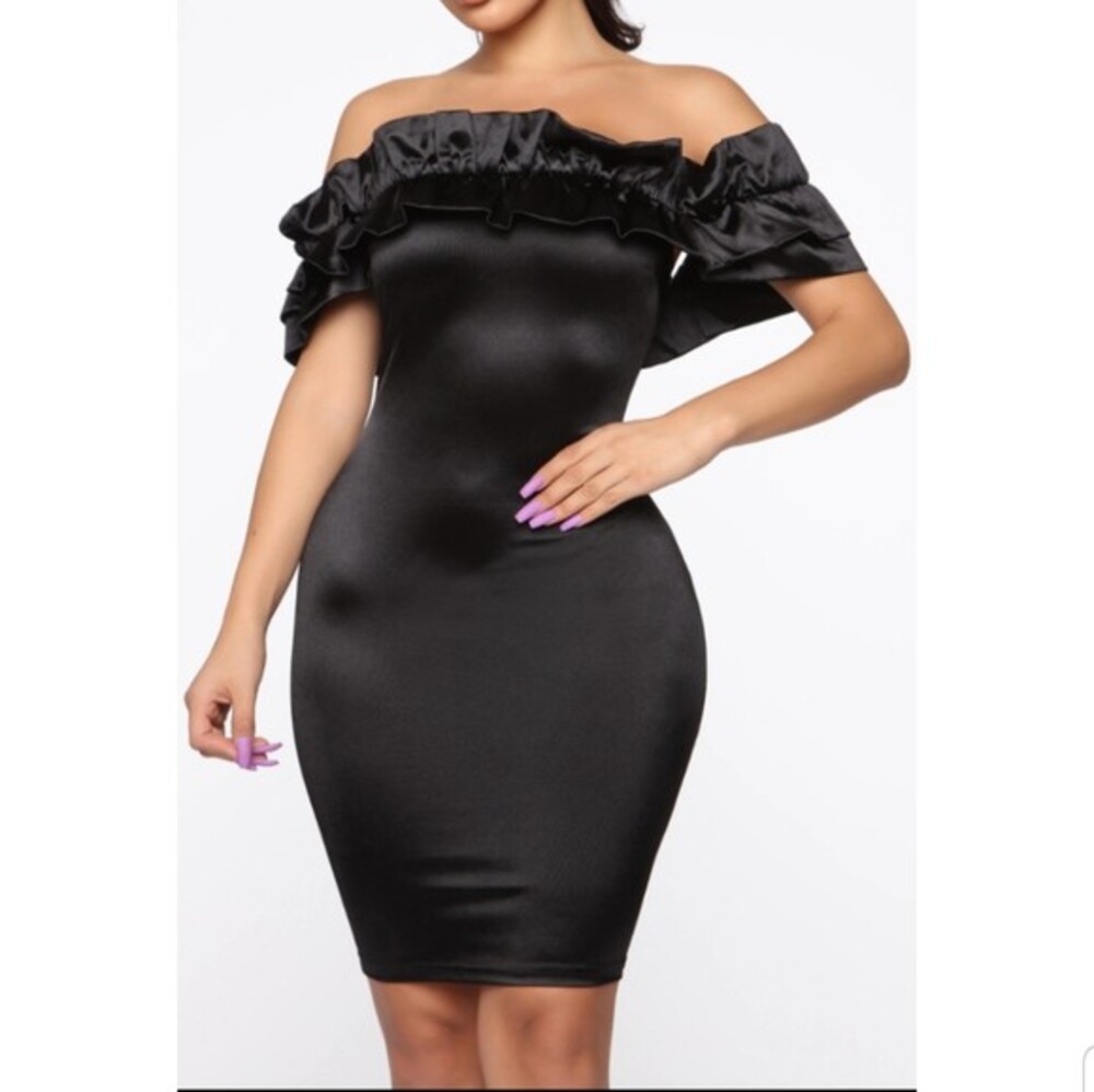 Black Off The Shoulder Ruffle Dress